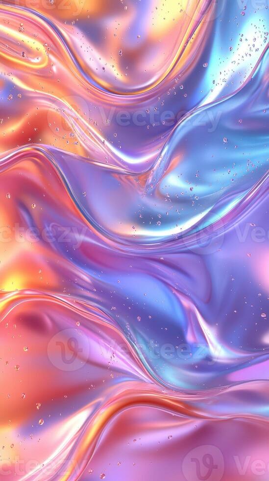 Colorful abstract waves with bubbles create a mesmerizing fluid texture in vibrant hues over a smooth surface photo