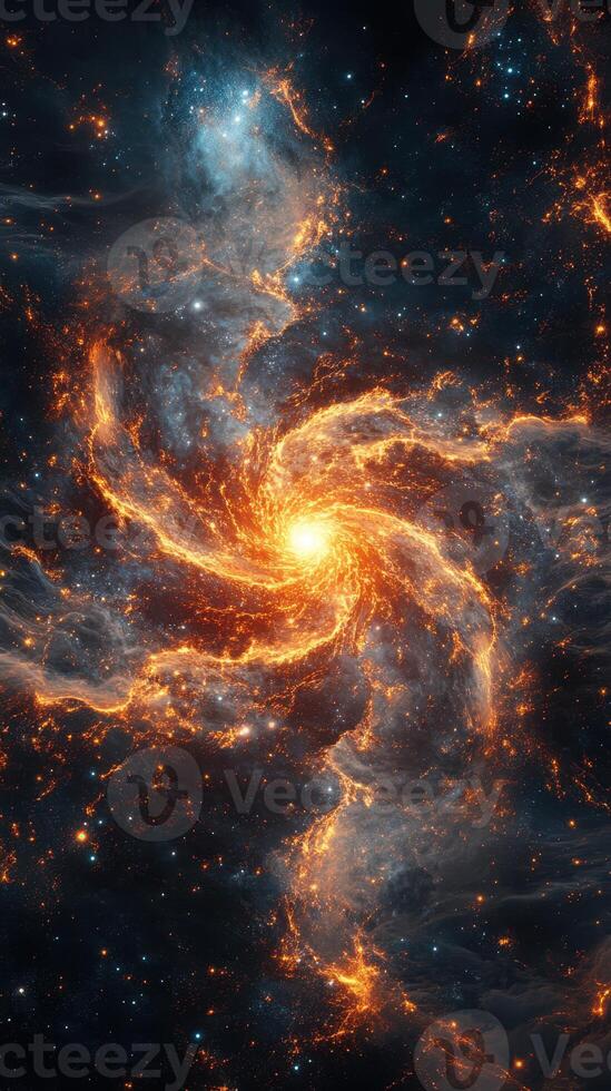 Vibrant galaxy swirling with luminous stars and cosmic dust in deep space photo
