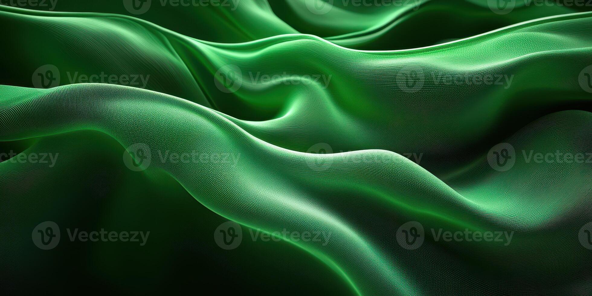 Textured green fabric waves create a dynamic visual effect in natural light photo