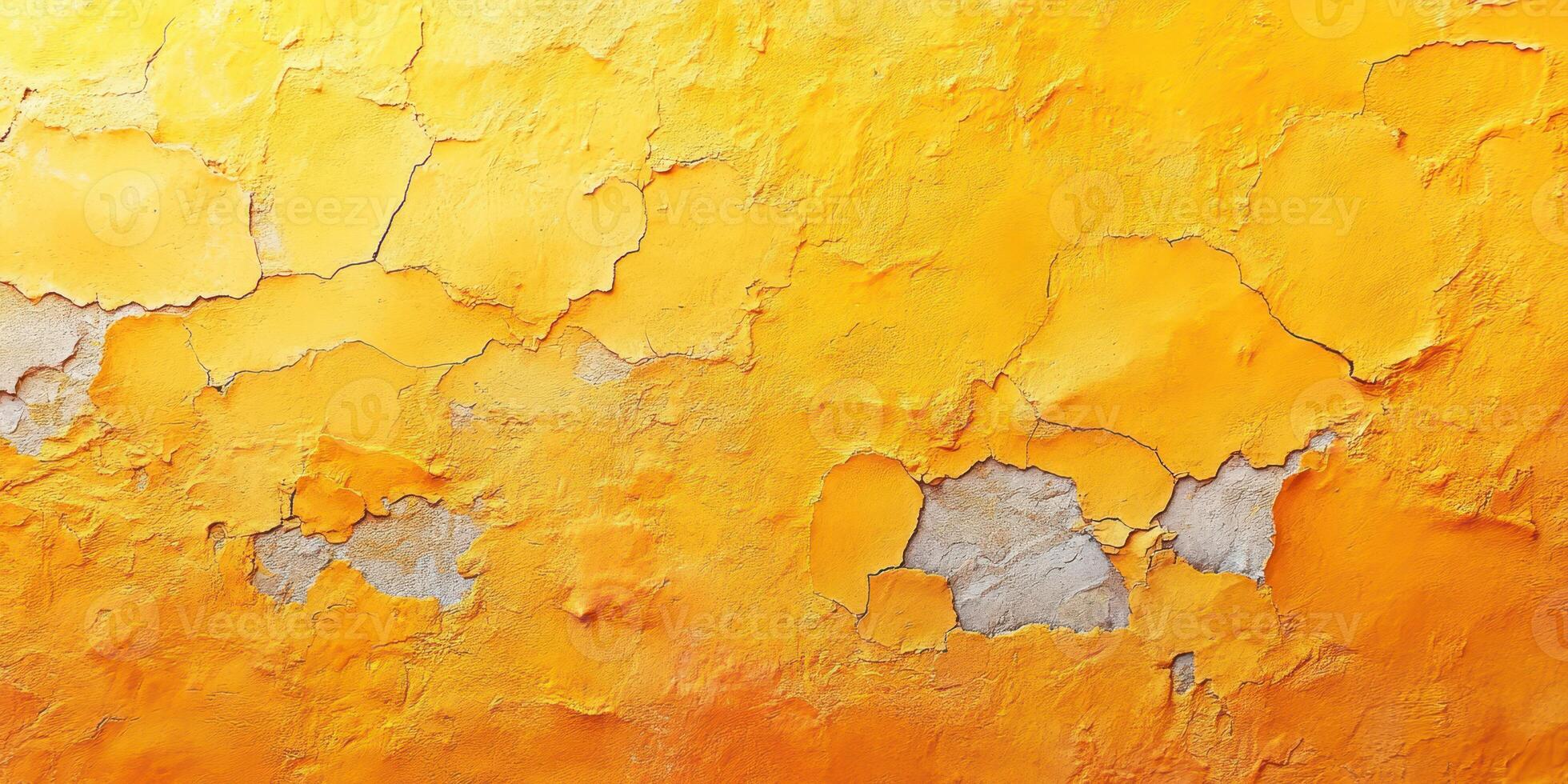 Weathered yellow wall with peeling paint revealing a textured surface underneath photo