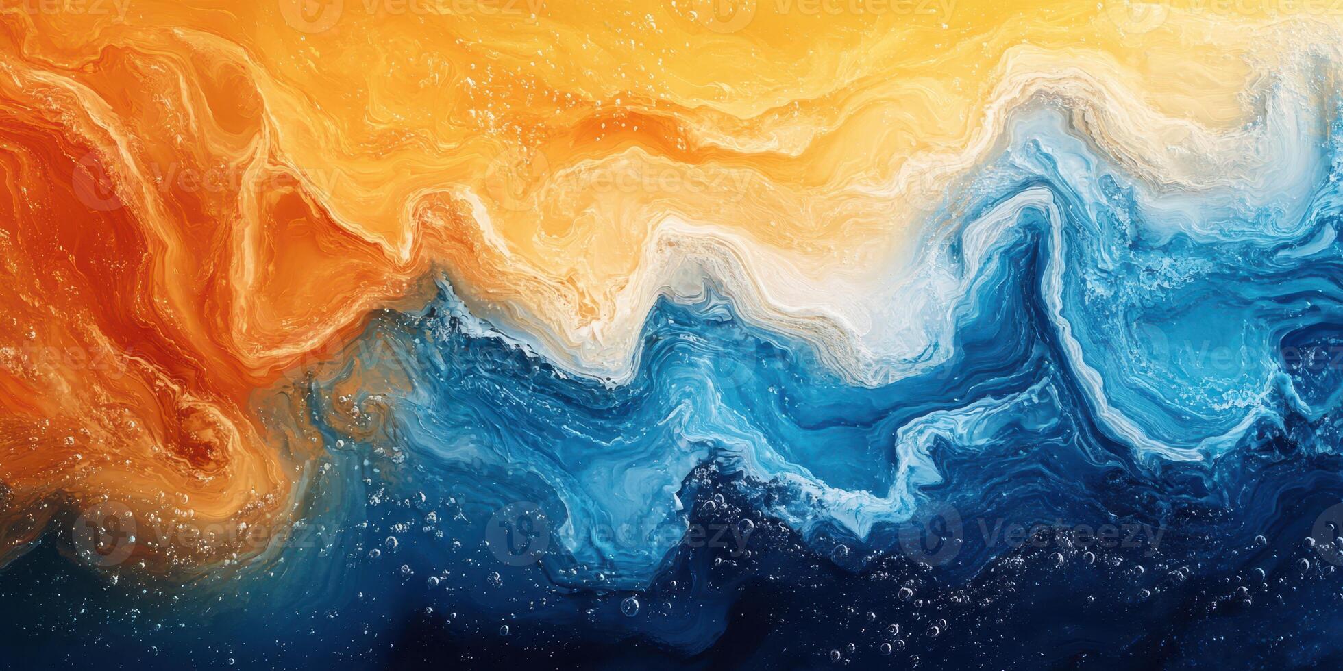 Vibrant abstract wave pattern showcasing warm and cool colors in an artistic blend of orange, blue, and white hues photo