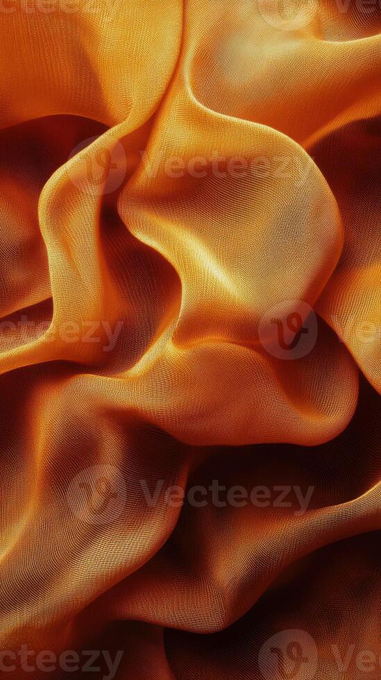 Flowing orange fabric gracefully draping and creating soft waves in a textured pattern photo