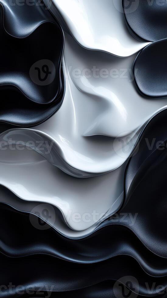 Abstract composition of black and white fluid shapes creating a harmonious artistic design photo