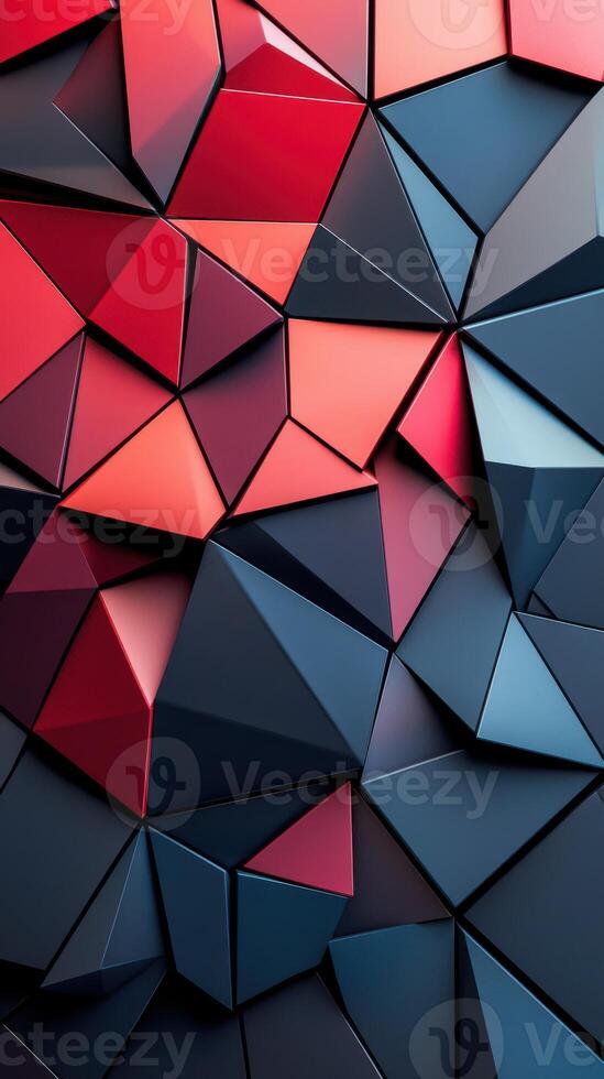 Colorful geometric patterns create a striking visual display of red and blue tones in an abstract design photo