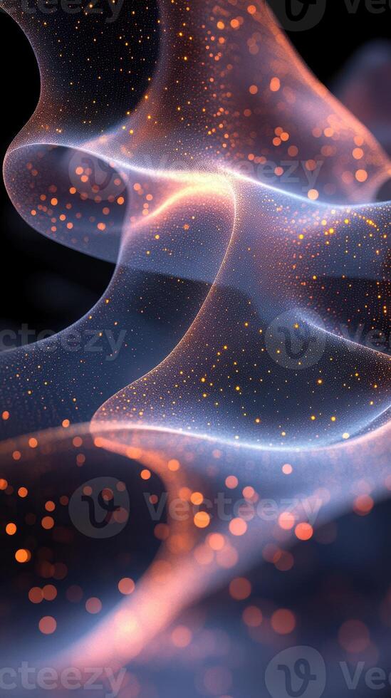Colorful abstract waves of light and particles create a dynamic visual display in dark space photo