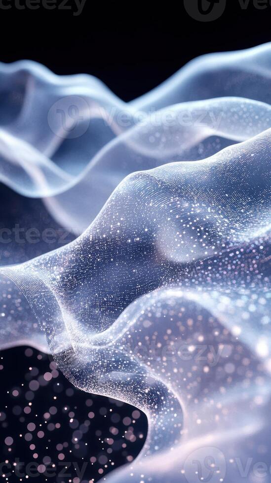 Ethereal waves of light dance in a cosmic space with shimmering particles and soft textures photo