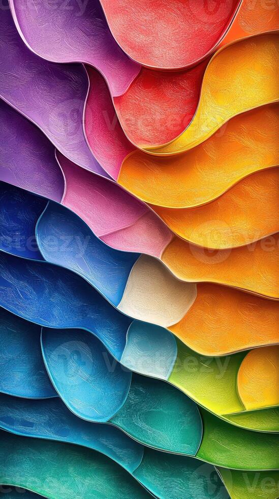 Colorful waves of textured material create a vibrant abstract design with flowing patterns and gradients photo