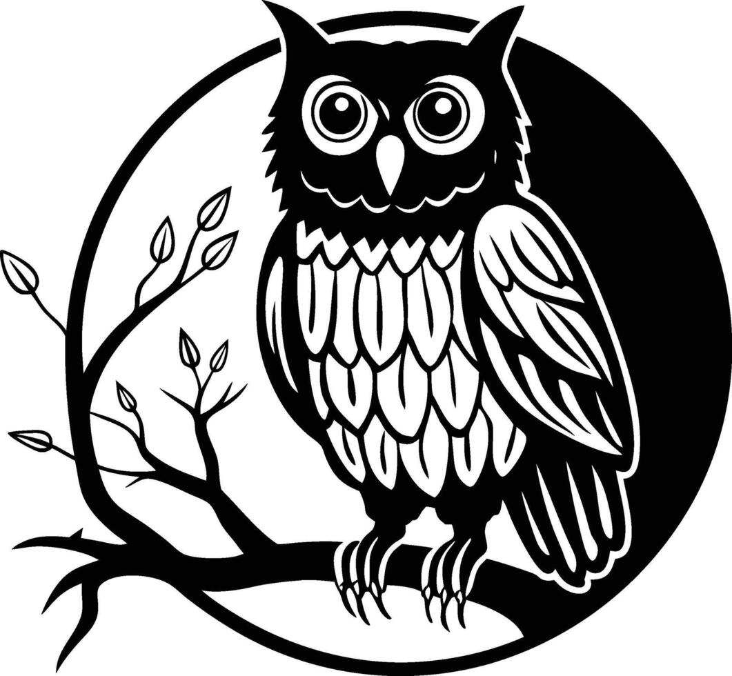 A Mysterious Owl Perched on a Tree at Dusk eps vector