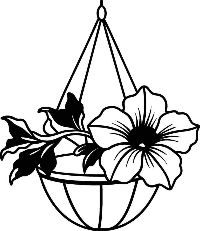 A purple petunia cascading from a hanging basket vector
