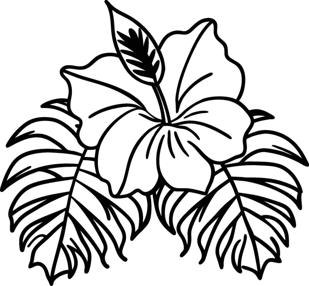 Hibiscus flower against green tropical leaves vector