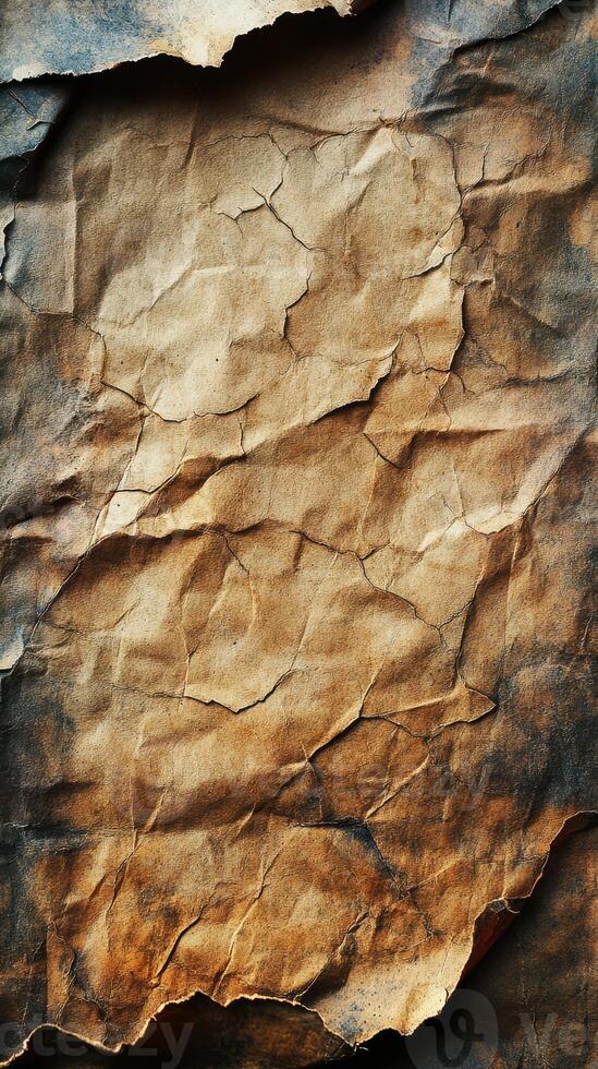 Textured aged paper with intricate creases and natural wear appearing from exposure to time in a neutral tone photo