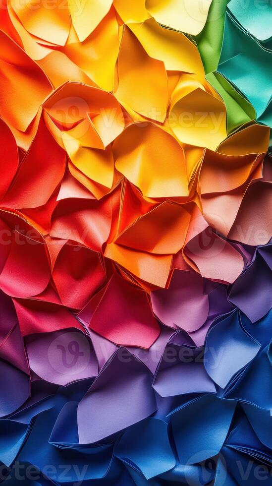 Colorful paper folds create a vibrant abstract design in a rainbow pattern photo