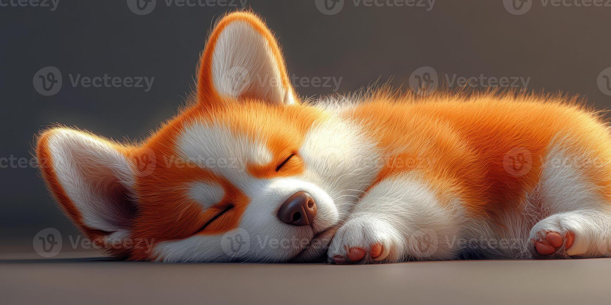 Cuddly corgi puppy peacefully napping in a warm, cozy setting on a soft surface during the afternoon photo