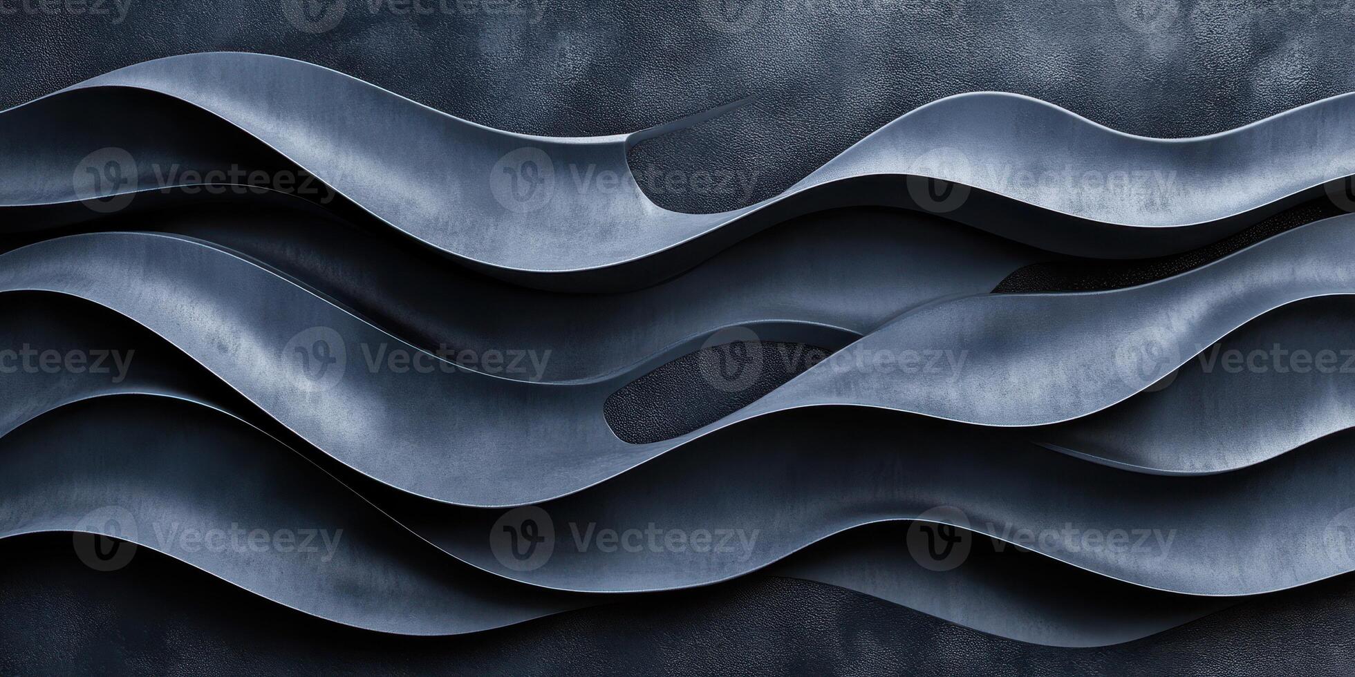Curved metal structures creating a fluid pattern against a dark background photo