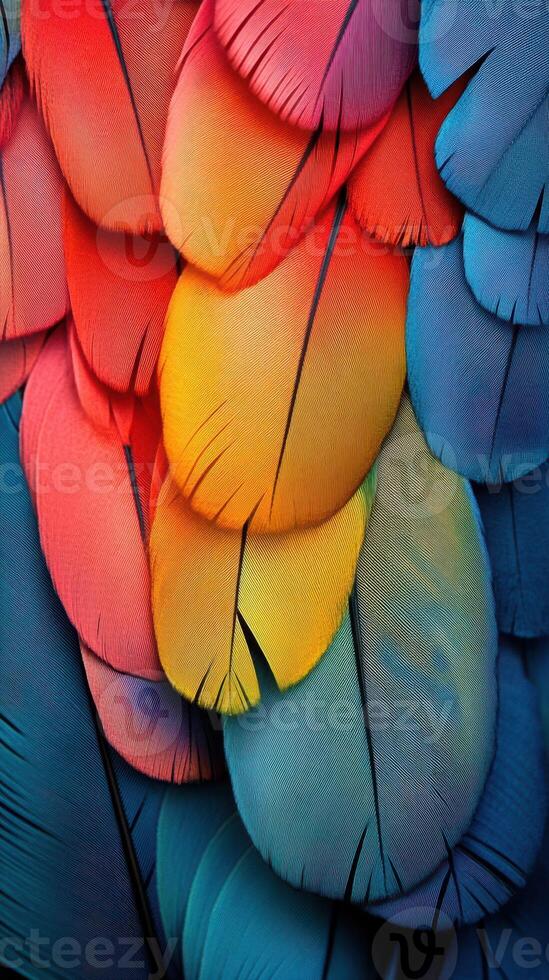 Vivid feathers of a parrot display stunning colors and patterns in natural habitat during daylight photo