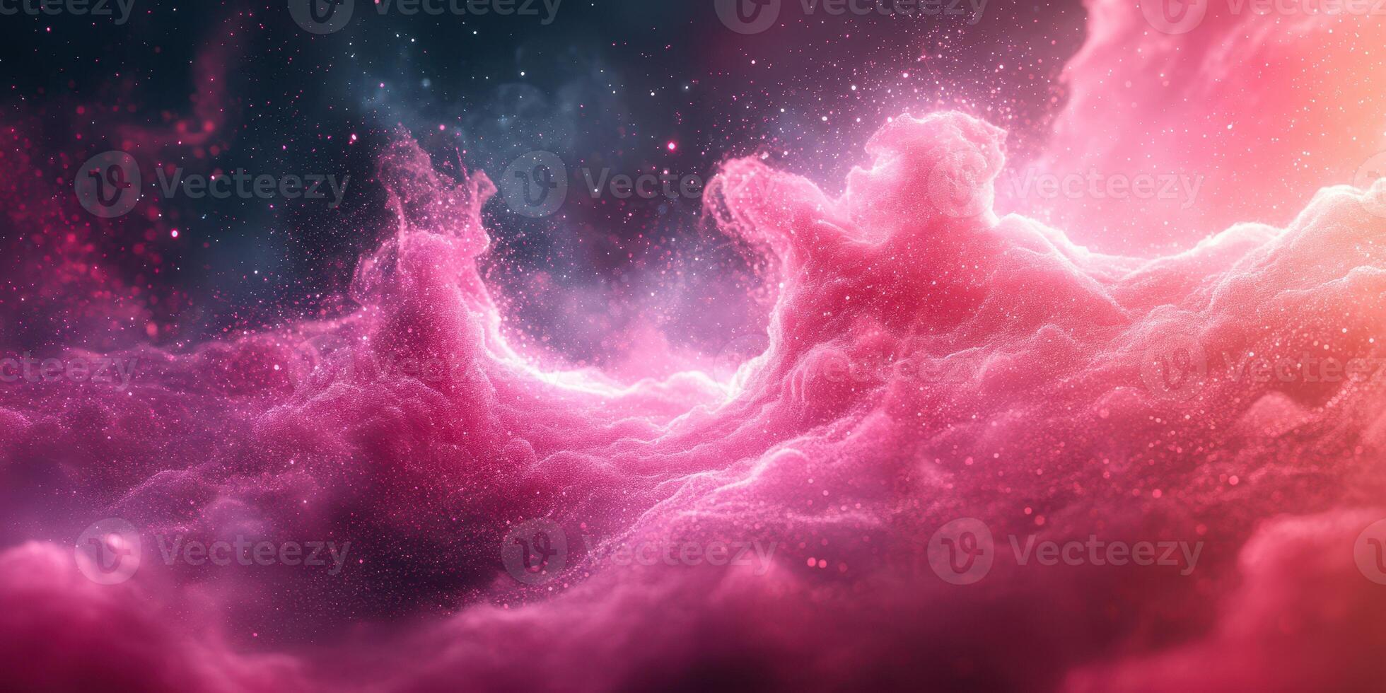 Colorful cosmic clouds with vibrant pinks and purples swirling in a stellar environment photo