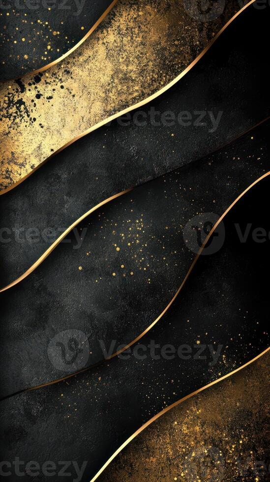 Elegant black and gold abstract design with flowing curves and shimmering textures photo