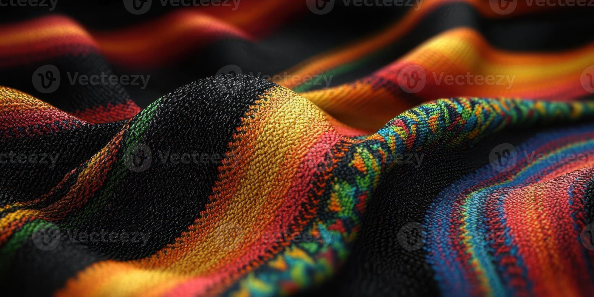 Colorful woven textile displaying intricate patterns and rich hues in traditional craftsmanship photo