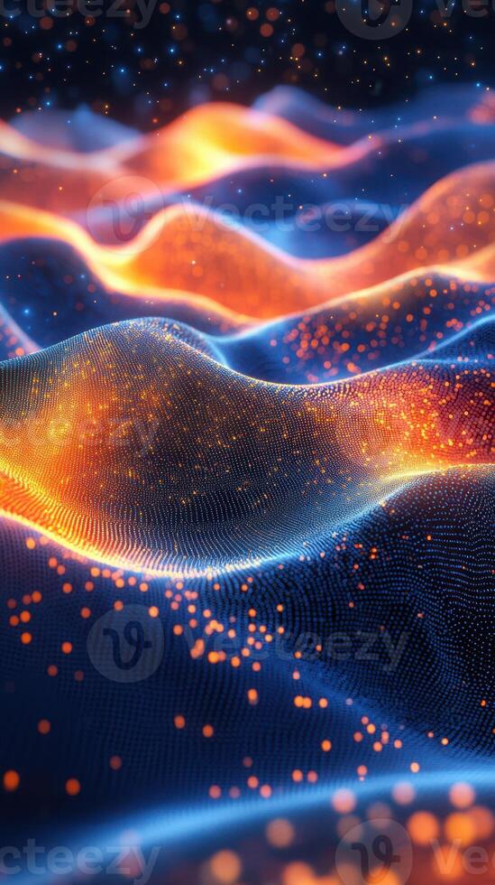 Digital waves of light and color create a mesmerizing abstract landscape at night photo