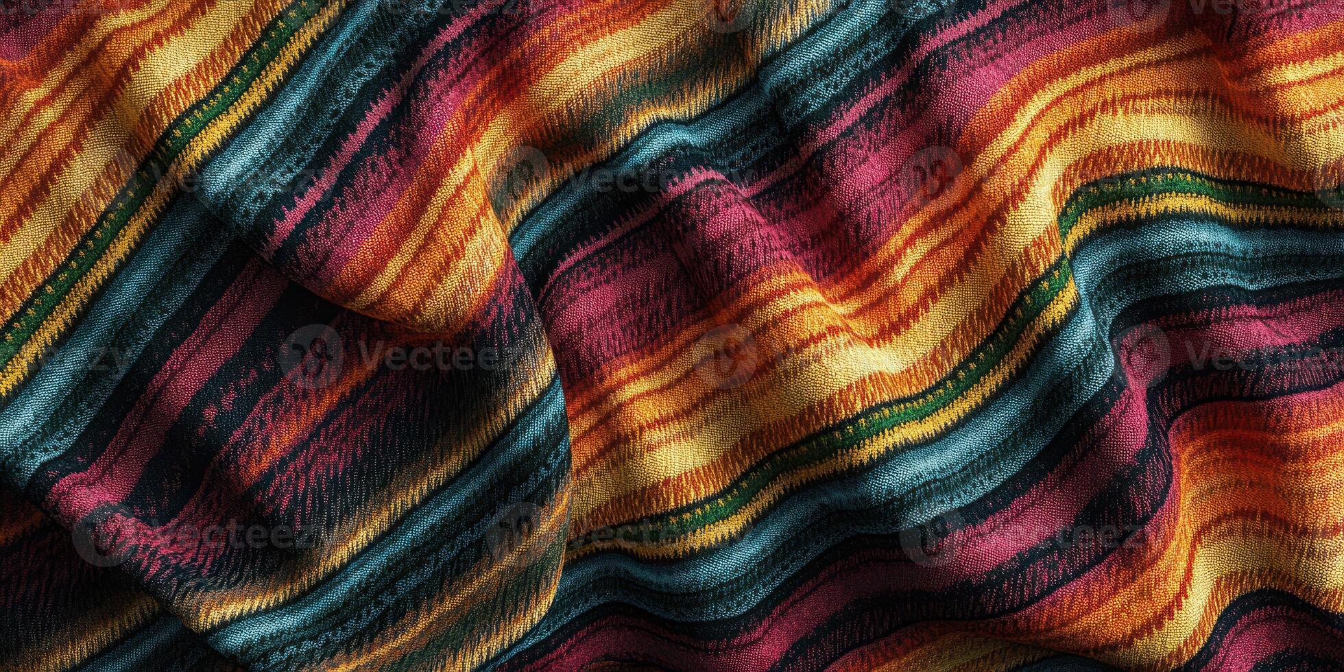 Vibrant woven fabric with colorful stripes displayed in natural light photo