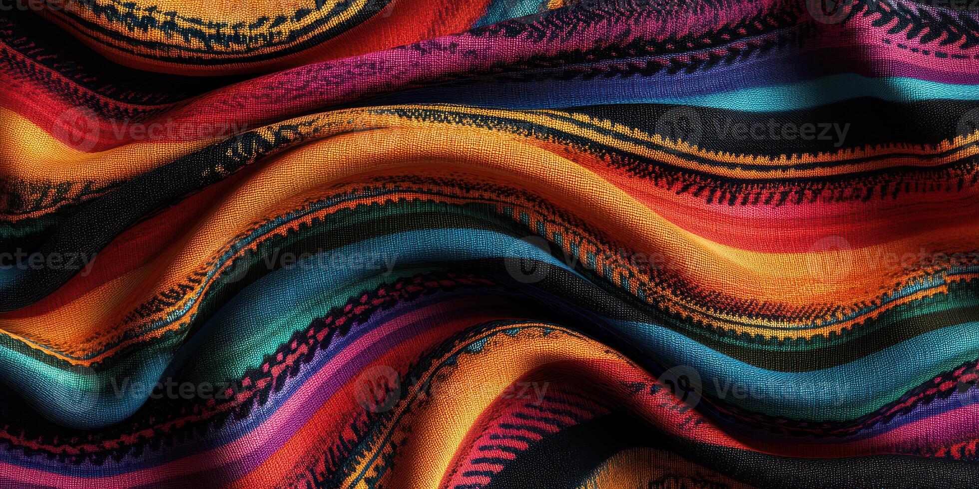 Vibrant fabric showcasing colorful patterns and intricate designs suitable for various crafts and decor photo
