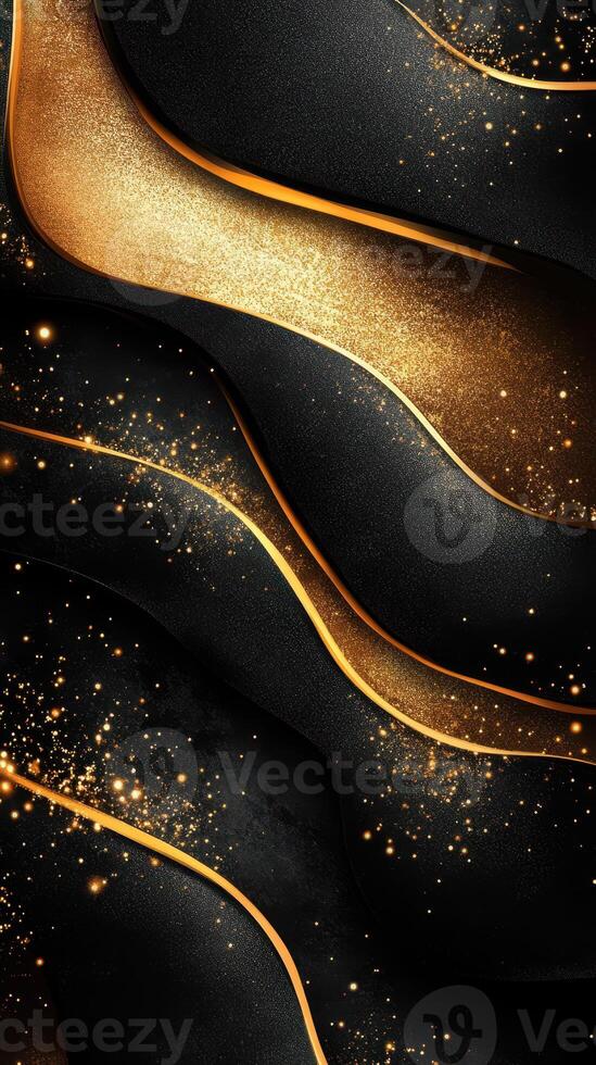 Elegant design with black and gold swirling patterns and shimmering details creating a luxurious feel photo