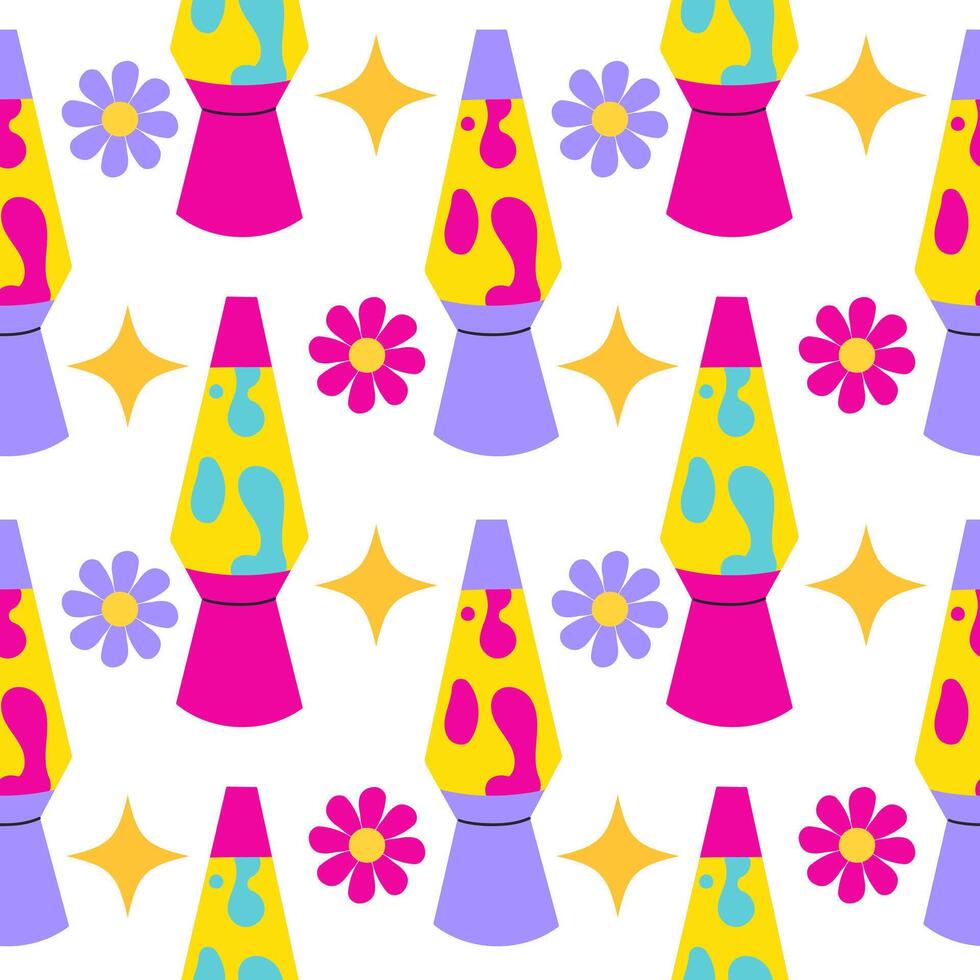 90s seamless pattern with lava lamp. background in cartoon 80s 90s pop art comic style. vector