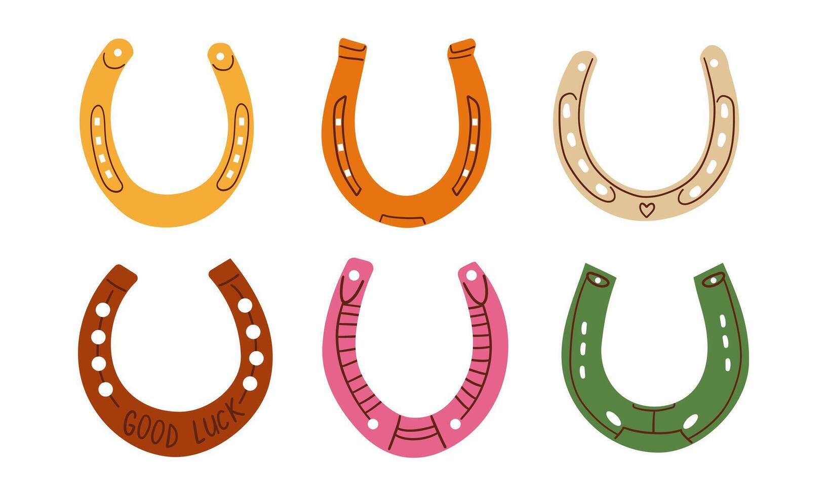 Wild West Horseshoe set cartoon. shoe luck, lucky clover, western howdy horseshoe sign. Isolated symbol illustration ,wild west cowboy accessories . vector