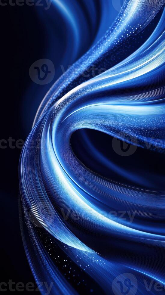 Fluid motion of vibrant blue waves creates an abstract visual experience in a dark setting photo