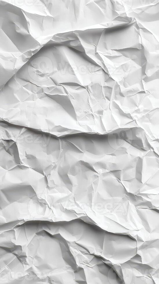 Crumpled white paper with creases and folds creates a textured background for creative projects and design work photo