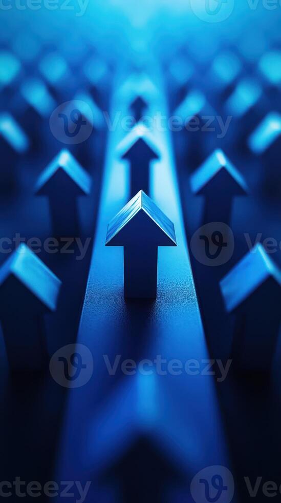 Numerous upward arrows in blue tones represent growth and direction in a vibrant abstract setting photo
