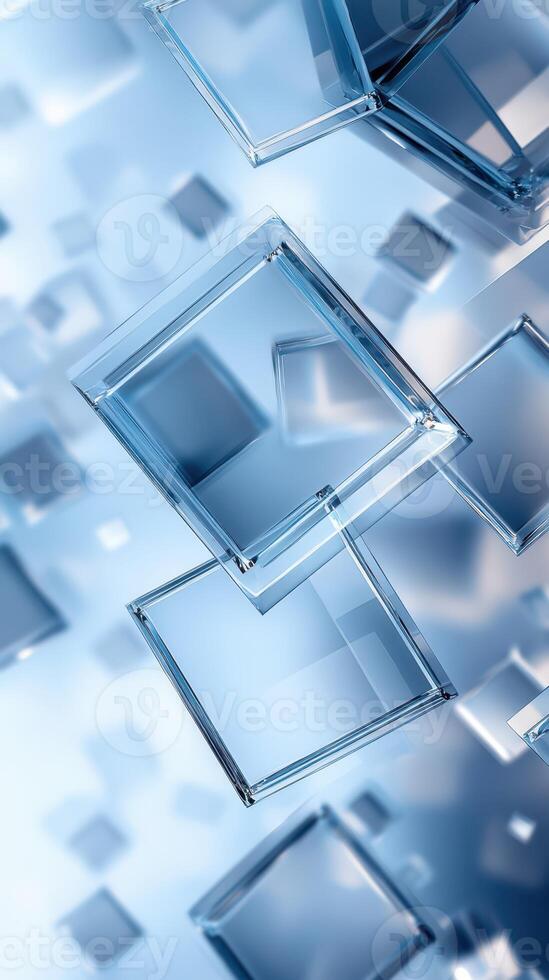 Floating transparent squares create an abstract visual in a blue-toned digital environment photo
