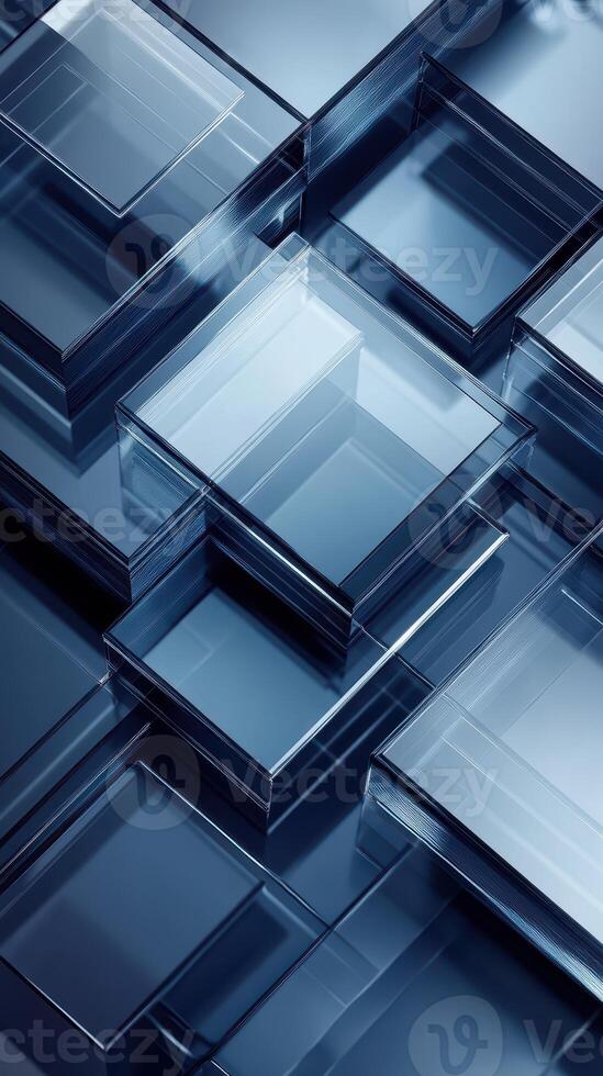 Translucent glass panels arranged in a modern, geometric pattern showcasing intricate reflections and shadows photo