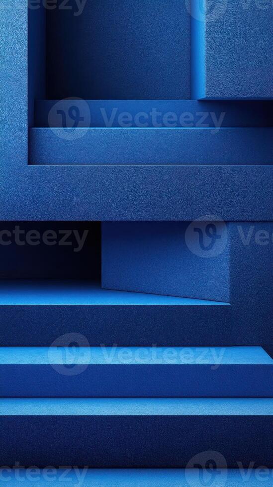 Geometric composition featuring shades of blue with layered shapes and textures creating a modern artistic design photo