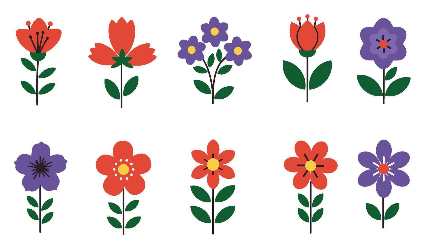 Vibrant Floral Element Icon Set Illustration Featuring a Modern and Colorful Collection of Flower Icons for Web and Print vector