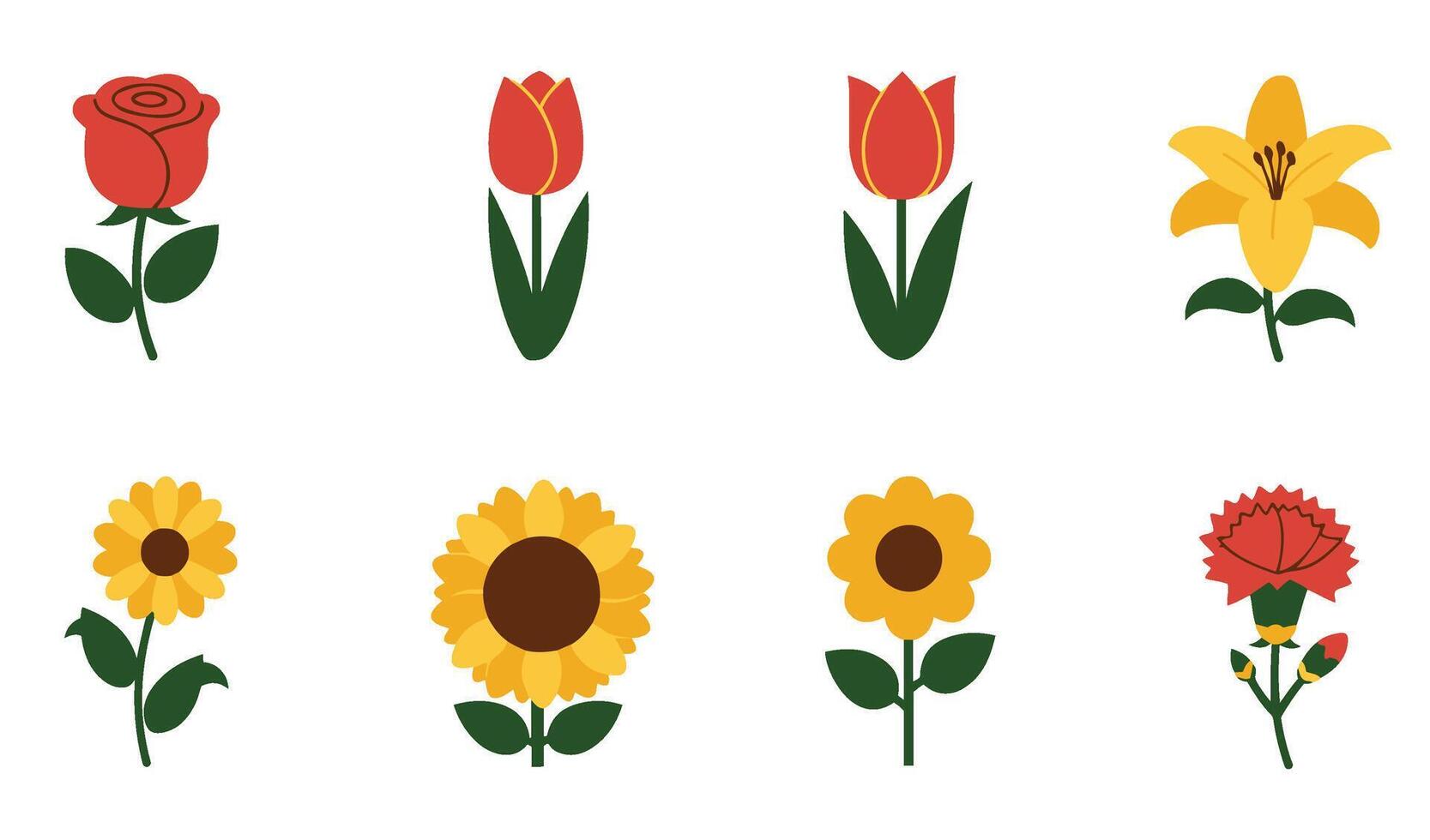 Charming Floral Element Icon Set Illustration Showcasing a Collection of Cute and Symmetrical Flowers for Decorative Artwork vector