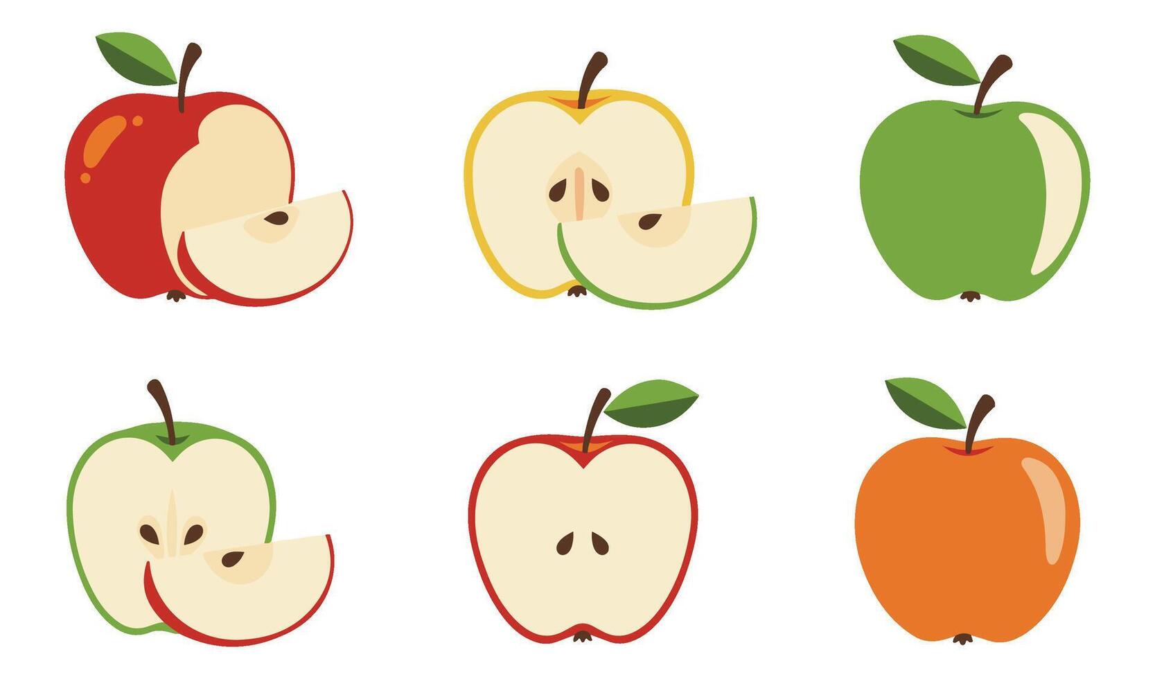 Unique Apple Cut Sliced Set Icon Collection of Fresh and Tasty Apple Designs Ideal for Culinary Projects Organic Produce Marketing and Smoothie Promotions vector