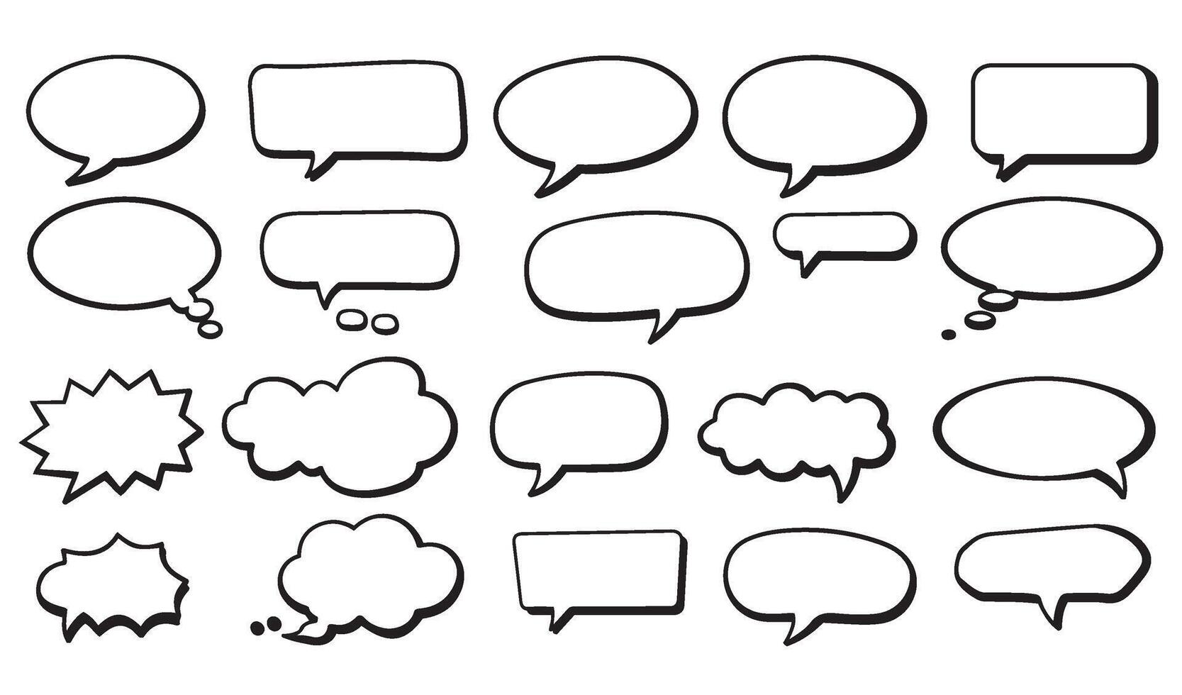 Doodle Speech Bubble Collection Showcasing Unique Outline Shapes for Cartoon Conversations Comic Strips and Digital Message Designs vector
