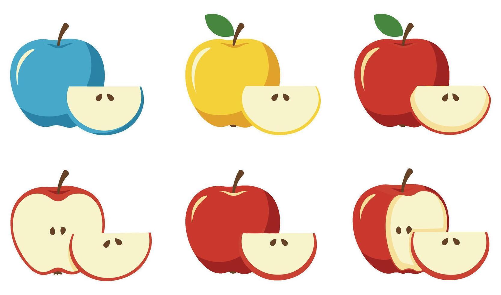 Versatile Apple Cut Sliced Set Icon Collection with Realistic and Minimalist Apple Art Suitable for Grocery Labels Juice Packaging and Dietary Infographics vector