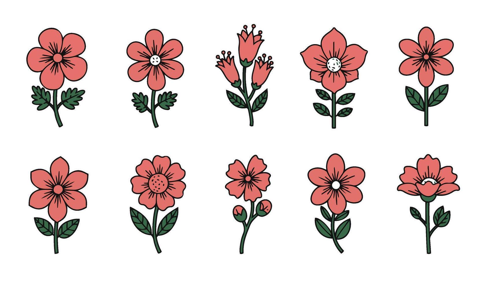 Handcrafted Colorful Floral Flower Icon Line Art Illustration Featuring a Collection of Vibrant Flowers for DIY Crafting and Digital Projects vector
