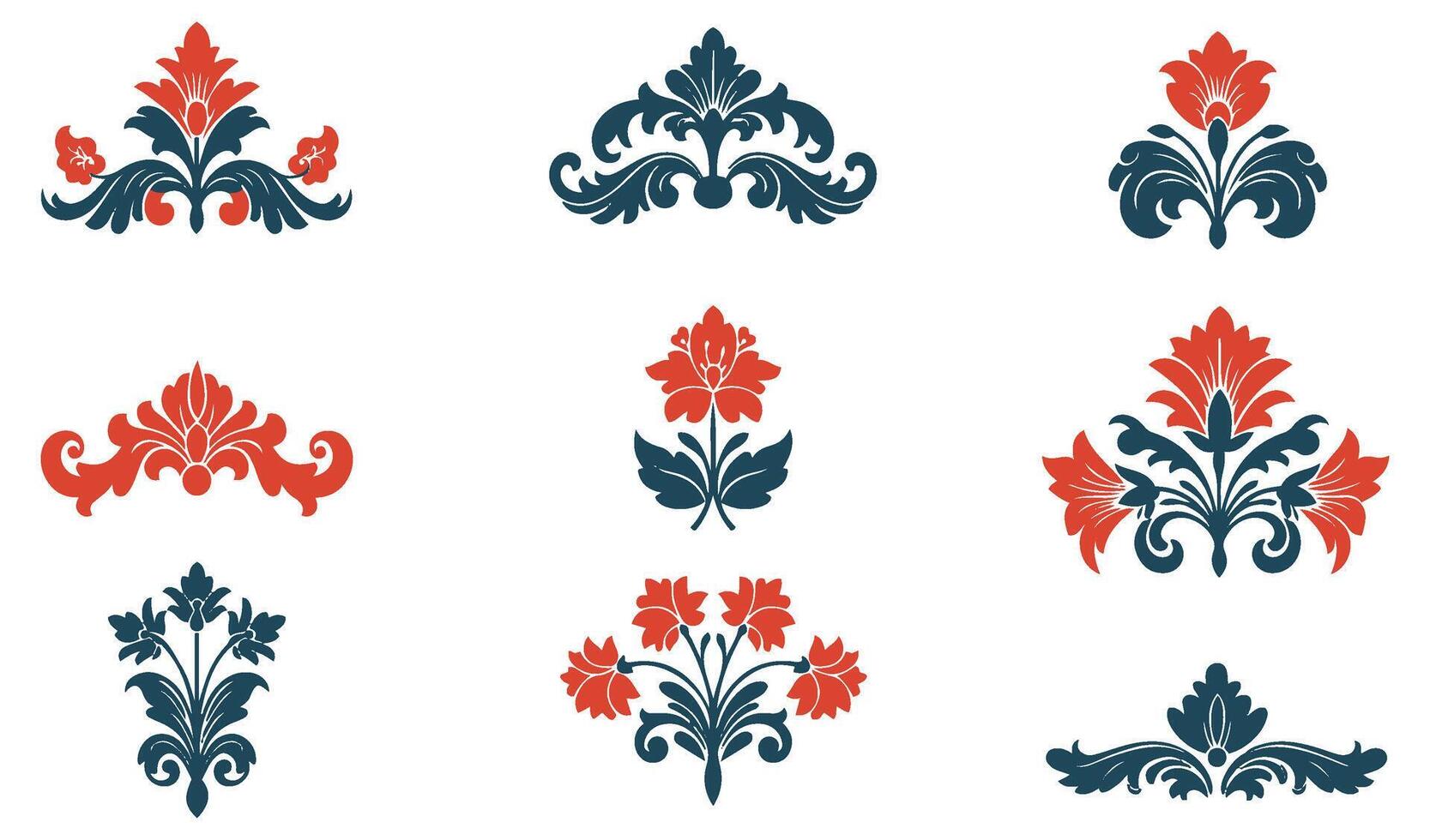 Elegant Floral Element Royalty Vectors Set with Ornate Decorative Motifs for Luxury Design and Classic Art Creations