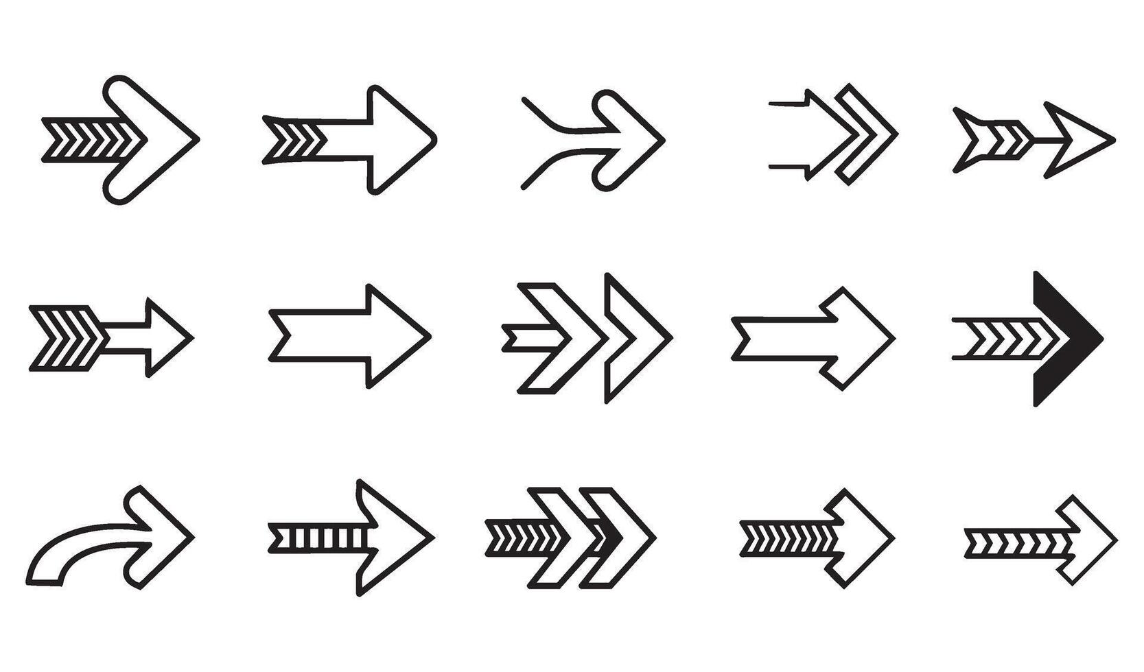 Artistic Dynamic Collection of Hand-Drawn Arrow Set Silhouette with Playful Swirls Dotted and Bold Arrow Styles for Infographics and Presentations vector