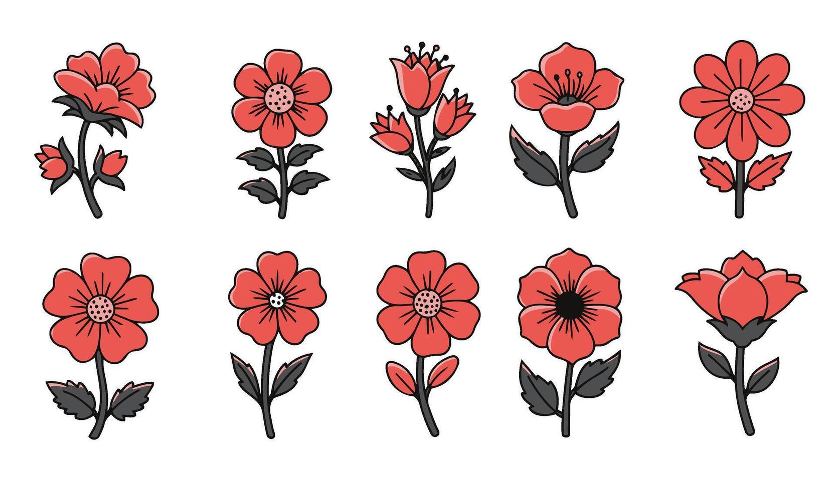 Stunning Colorful Floral Flower Icon Line Art Illustration with a Collection of Hand-Drawn Botanical Elements for Nature-Inspired Designs vector