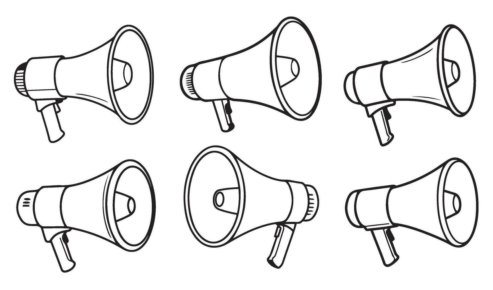 Vintage and Modern Megaphone Sound Audio Speaker Icon Set Showcasing Classic Loudspeakers Microphones and Public Address Symbols in a Detailed Vectors Collection