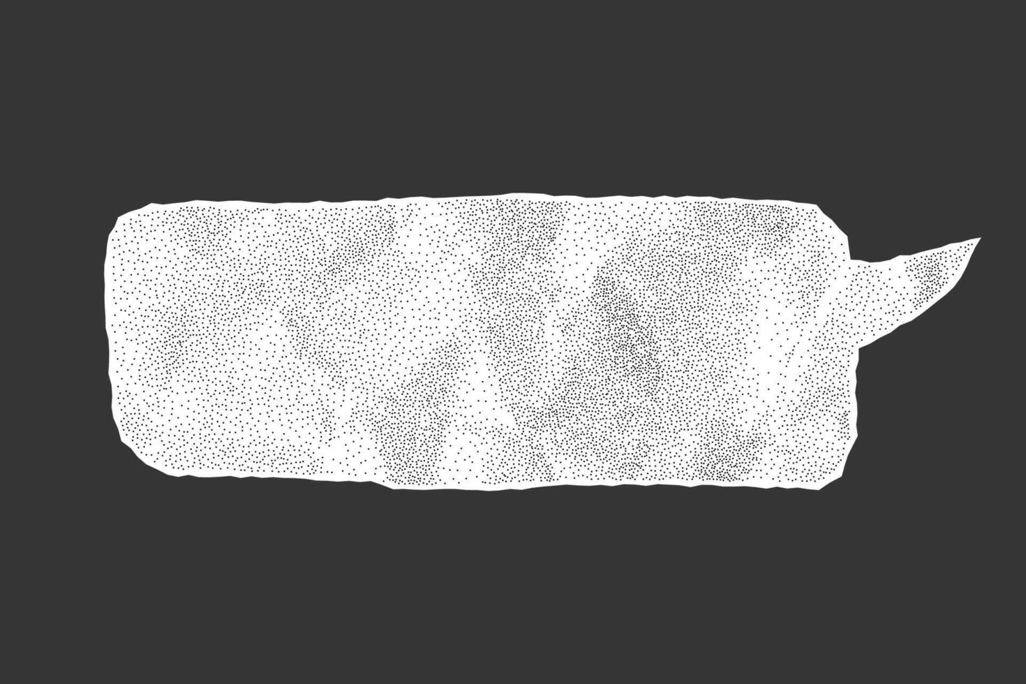 Dialogue balloon crafted from crumpled paper, perfect for banners. Halftone effect, dotted gritty texture and rugged torn edges on a notebook sheet. vector