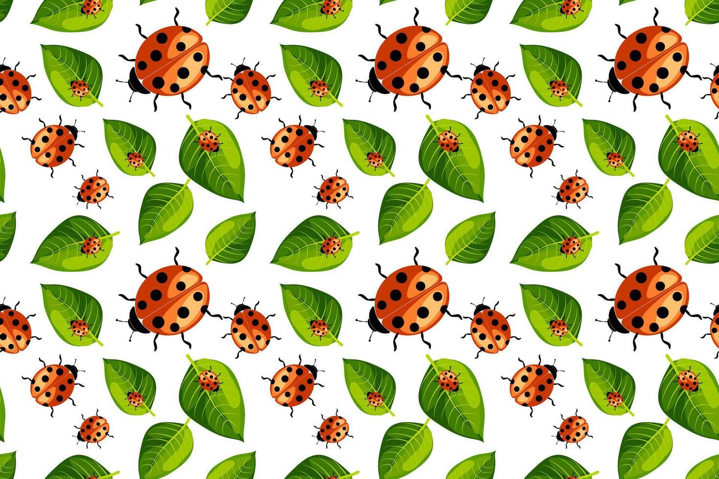 Bright ladybird and leaf seamless pattern creating a vibrant natural design for various artistic uses vector