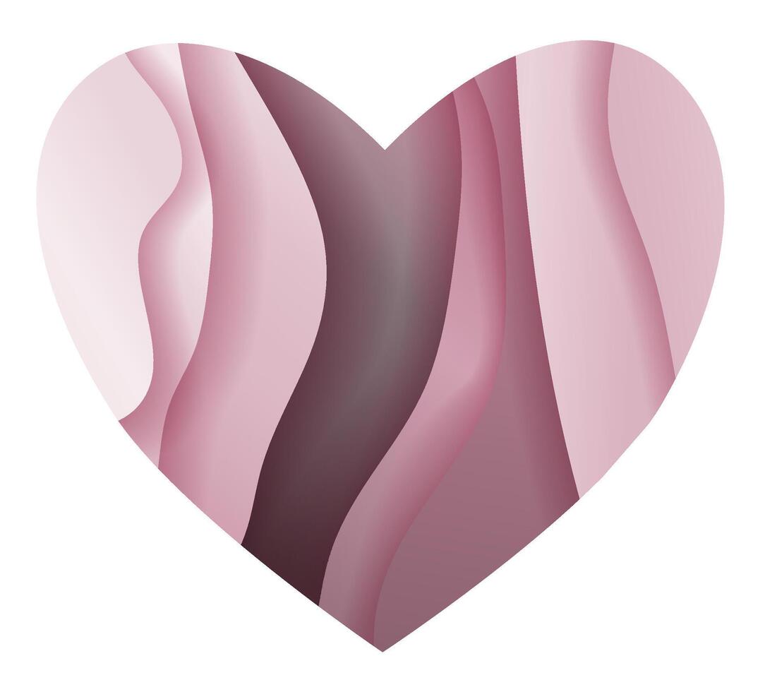 Heart-shaped illustration showcasing soft pink and maroon waves in an abstract design suitable for various creative projects vector