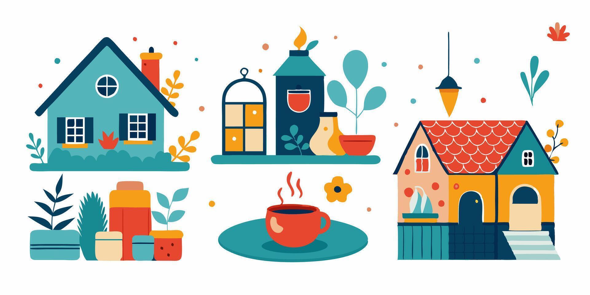 House, coffee, and tea illustration vector