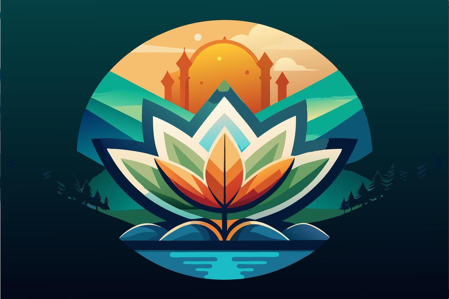 The lotus flower is shown in a colorful illustration vector