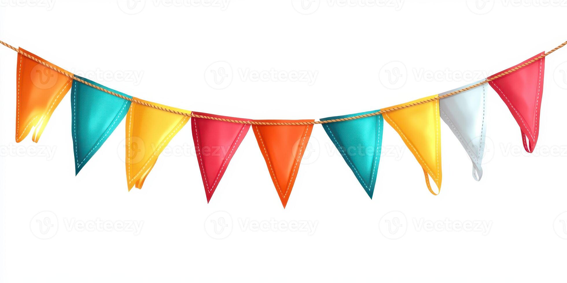 Colorful triangular flags hanging in a festive arrangement for celebrations and events during daytime photo